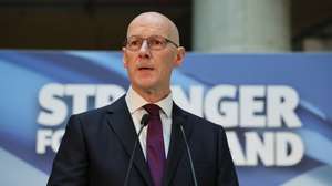 epa11322030 New Scottish National Party (SNP) Leader (SNP), John Swinney MSP, delivers a speech at Glasgow University, in Glasgow, Scotland, Britain, 06 May 2024. The former Scottish deputy first minister has been confirmed as the SNP's new leader as no other candidates came forward to challenge him for the position. This follows Humza Yousaf's announcement on 29 April 2024 that he was standing down as First Minister and Leader of the SNP.  EPA/ROBERT PERRY