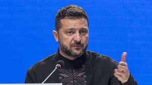 epaselect epa13189012 Ukrainian President Volodymyr Zelensky attends a joint press conference during the Coalition of the Willing summit in Kyiv, Ukraine, 24 August 2026.  EPA/MAXYM MARUSENKO
