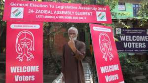 epa11623480 A Kashmiri man shows his marked finger outside a polling station after casting her vote in the second phase of the assembly election in Srinagar, the summer capital of Indian Kashmir, 25 September 2024. The second phase of the three-phase Jammu and Kashmir Legislative Assembly polls was held in central Kashmir, Pir Panjal, and Jammu regions. This is the first election for the Jammu and Kashmir Legislative Assembly in ten years. On 25 September 2024, the second phase of the elections will be held and the last phase will be held on 01 October 2024. The results will be announced on 08 October 2024.  EPA/FAROOQ KHAN