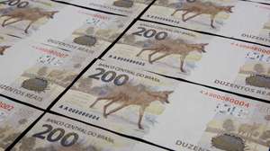 epa08642241 A handout photo made available by the Central Bank of Brazil shows several of the new 200 reais banknotes, Brasilia, Brazil, Issued 02 September. The bill has the image of the Guara wolf, the largest Canidae in South America, and has entered circulation since on 02 September. The Central Bank ordered the Mint to produce 450 million notes of the new note until December.  EPA/Raphael Ribeiro / Central Bank of Brazil HANDOUT  HANDOUT EDITORIAL USE ONLY/NO SALES