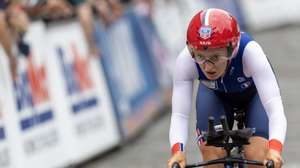 epa10793528 Cedrine Kerbaol of France competes in the Women Elite Individual Time Trial of the Road Cycling events at the UCI Cycling World Championships 2023 in Stirling, Britain, 10 August 2023.  EPA/ROBERT PERRY