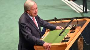 epa13256113 United Nations Secretary-General Antonio Guterres speaks during the General Debate of the 81st session of the United Nations (UN) General Assembly at the United Nations Headquarters in New York, New York, USA, 22 September 2026.  EPA/MICK TSIKAS  AUSTRALIA AND NEW ZEALAND OUT