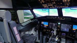 epa11281962 An interior view of the Boeing 737 Max airplane simulator during its presentation in the newly opened laboratory of the Faculty of Power and Aeronautical Engineering of Warsaw University of Technology, in Warsaw, Poland, 16 April 2024.  EPA/Mateusz Marek POLAND OUT