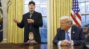 epaselect epa11889366 US entrepreneur and U.S. special government employee Elon Musk (L), with his son X, and US President Donald J. Trump (R) talk to media in the Oval Office of the White House in Washington, DC, USA, 11 February 2025.  EPA/Aaron Schwartz / POOL