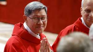 epa12065491 Cardinal Luis Antonio Tagle attends the Fifth Novemdiale Mass in memory of late Pope Francis in Saint Peter's Basilica, Vatican City, 30 April 2025. Pope Francis passed away on Easter Monday, 21 April 2025, at the age of 88, and was buried in the Papal Basilica of St. Mary Major in Rome on 26 April.  EPA/FABIO FRUSTACI