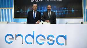 epa11297419 Endesa's CEO Jose D. Bogas (L) and Chairman Juan Sanchez-Calero attend the company's general meeting of shareholders in Madrid, Spain, 24 April 2024. The company is expected to propose shareholders to increase the number of directors to fourteen, with a greater presence of its parent company, Enel, but will not propose the re-election of Alicia Koplowitz as independent as she resigns for personal reasons.  EPA/FERNANDO VILLAR
