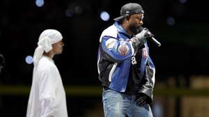 epa11885424 Kendrick Lamar performs in the Halftime Show of Super Bowl LIX between the Kansas City Chiefs and the Philadelphia Eagles at Caesars Superdome in New Orleans, Louisiana, USA, 09 February 2025. The Super Bowl is the annual championship game of the NFL between the AFC Champion and the NFC Champion and has been held every year since 1967.  EPA/ERIK S. LESSER