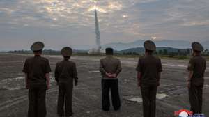 epa11613076 A photo released on 19 September 2024 by the official North Korean Central News Agency (KCNA) shows North Korean Kim Jong Un (C) overseeing the test fire of a new-type tactical ballistic missile Hwasongpho-11-Da-4.5 and an improved strategic cruise missile at an undisclosed location in North Korea, 18 September 2024. According to KCNA, North Korea successfully test-fired the new-type tactical ballistic missile and an improved strategic cruise missile on the same day. The new-type tactical ballistic missile, equipped with a 4.5-ton super-large conventional warhead, was tested to verify its accuracy at a medium range of 320 km and assess the explosive power of the warhead.  EPA/KCNA  EDITORIAL USE ONLY