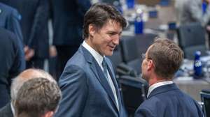 epa11472886 Canadian Prime Minister Justin Trudeau (C) attends the North Atlantic Council meeting with Indo-Pacific partners during the North Atlantic Treaty Organization (NATO) Summit at Walter E. Washington Convention Center in Washington, DC, USA, 11 July 2024. The 75th Anniversary NATO Summit is taking place in Washington, DC, from 09 to 11 July 2024.  EPA/SHAWN THEW