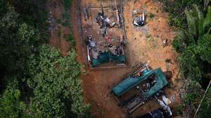 epa10469401 An illegal miners camp is seen during an operation by Brazilian authorities against the advance of deforestation and illegal mining in the Itaituba II Environmental Forest, Brazil, 15 February 2023. The surroundings of Itaituba, in the state of Para in northern Brazil, is one of the areas of the jungle most affected by deforestation.  EPA/Andre Borges