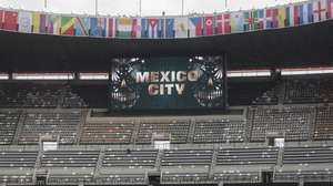epa13029471 A view of the stands at the Estadio Azteca in Mexico City, Mexico, 09 June 2026. The South African team inspected the pitch one day before the 2026 World Cup opening match against host country Mexico.  EPA/ISAAC ESQUIVEL
