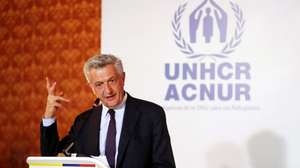 epa08997440 United Nations High Commissioner for Refugees, Filippo Grandi, speaks during a press conference with US Ambassador to Colombia, Philip Goldberg (not pictured), and President of Colombia, Ivan Duque (not pictured) , in Bogota, Colombia, 08 February 2021. The Colombian Government announced a Temporary Protection Statute for Venezuelan Migrants that will last for ten years, announced President Ivan Duque, on the occasion of the visit to the country of the United Nations High Commissioner for Refugees (UNHCR), Filippo Grandi.  EPA/Mauricio DueÃ±as CastaÃ±eda