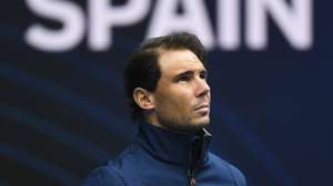epa08980870 Rafael Nadal of Spain reacts after pulling out of the Round 1 ATP Cup match between Australia and Spain at Melbourne Park in Melbourne, Australia, 02 February 2021.  EPA/DAVE HUNT AUSTRALIA AND NEW ZEALAND OUT  EDITORIAL USE ONLY