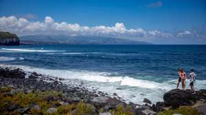 Praia de Santa Bárbara na Ribeira Grande, Ilha de São Miguel, Açores
