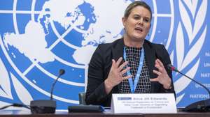 epa10524234 Alice Jill Edwards, UN Special Rapporteur on Torture and Other Cruel, Inhuman or Degrading Treatment or Punishment, speaks about the Report on the duty to investigate crimes of torture in national law and practice of the Special Rapporteur on Torture, presented at the 52nd session of the Human Rights Council, during a press conference at the European headquarters of the United Nations in Geneva, Switzerland, 15 March 2023.  EPA/MARTIAL TREZZINI