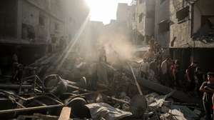 epa10914352 A destroyed house following an Israeli air strike in the western Shati refugee camp, western Gaza Strip, on October 12, 2023. More than 1,200 Palestinians were killed and more than 5,000 injured, according to the Palestinian Ministry of Health. After Israel began bombing the Palestinian Strip in response to the attacks carried out by the Islamic movement Hamas on Israel from the Gaza Strip on October 7. More than 3,000 people, including 1,500 Hamas militants, have been killed and thousands wounded in Gaza and Israel since October 7, according to Israeli military sources and Palestinian officials.  EPA/HAITHAM IMAD
