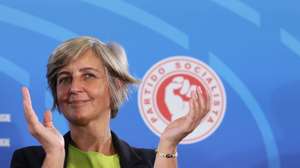 Portuguese Socialist Party (PS) candidate Marta Temido celebrates at the Party electoral headquarters after winning the European elections in Lisbon, Portugal, 10 June 2024. The Portuguese Socialist Party (PS) was the most voted party, with 32.1% and eight MEPs, in today&#039;s European elections, ahead of the Democratic Alliance, which had 31.1% and seven seats. TIAGO PETINGA/LUSA