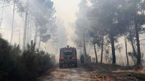 Bombeiros combatem o incêndio em Casal da Serra, no distrito de Castelo Branco, que está a ser combatido por 215 operacionais e 70 veículos no terreno, 16 de setembro de 2024. MIGUEL PEREIRA DA SILVA/LUSA