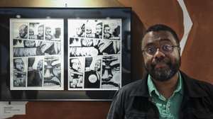 O autor brasileiro de banda desenhada, Marcelo d’Salete, durante uma entrevista à Agência Lusa a propósito da obra publicada e de uma exposição no âmbito do festival Amadora BD, 17 de outubro de 2024. O festival Amadora BD abre ao público no dia 19 de outubro. (ACOMPANHA TEXTO DE 19 DE OUTUBRO DE 2024). CARLOS M. ALMEIDA/LUSA