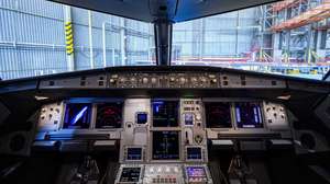 epa11567520 The cockpit of the new KLM Airbus A321neo aircraft after landing from the Airbus factory in Hamburg, at Schiphol Airport, Netherlands, 27 August 2024. For KLM, the arrival of the A321neo marks a step in its fleet renewal toward cleaner, quieter and more fuel-efficient aircraft.  EPA/RAMON VAN FLYMEN