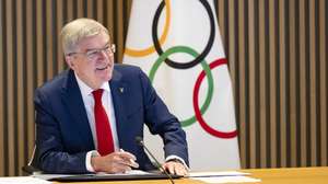 epa11754084 International Olympic Committee (IOC) President Thomas Bach speaks at the opening of the executive board meeting of the International Olympic Committee (IOC), at the Olympic House, in Lausanne, Switzerland, 03 December 2024.  EPA/JEAN-CHRISTOPHE BOTT