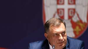 epa11397374 President of Republika Srpska Milorad Dodik attends the 'All Serbian Summit' in Belgrade, Serbia, 08 June 2024. The 'All Serbian Summit' aims to emphasize the unity of Serbs worldwide, their shared history, and their commitment to peace and regional goodwill. The event features 48 cultural and artistic societies with 2,500 performers of Serbian traditional dances, a flyover by Serbian air force fighter planes, the signing of several cooperation agreements, and a boat carnival on the Sava River.  EPA/MARKO DJOKOVIC