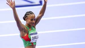 A atleta portuguesa Fatoumata Diallo durante a meia final dos 400 metros barreiras a contar para os Jogos Olímpicos de Paris, que decorrem na cidade entre 29 de julho e 11 de agosto, em Paris, França, 6 de agosto de 2024. A atleta falhou hoje a final dos 400 metros barreiras, ao ser sexta na segunda série das semifinais, no Stade de France. HUGO DELGADO/LUSA