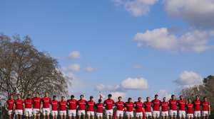 A equipa de Portugal durante o hino nacional antes do jogo das meias-finais do Rugby Europe Championship 2025, no Estádio Nacional, em Oeiras, 01 de março de 2025. JOSÉ SENA GOULÃO/LUSA