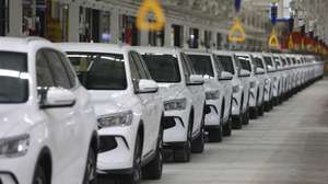epa12443404 Vehicles during the inauguration of the Chinese company Build Your Dreams (BYD)'s factory, which will serve as the base for the company’s future expansion into the Latin American electric vehicle market in Camacari, Brazil, 09 October 2025.  EPA/AMERICO ROBERTO