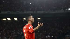 Portugal player Cristiano Ronaldo celebrates after scoring the second goal against Hungary during the FIFA World Cup 26 qualification soccer match held at Jose Alvalade stadium, in Lisbon, Portugal, 14 October 2025. TIAGO PETINGA/LUSA