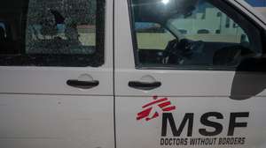 epa11170292 A damaged MSF (Doctors Without Borders) vehicle in the west of Khan Younis, southern Gaza Strip, 21 February 2024. More than 29,000 Palestinians and at least 1,300 Israelis have been killed, according to the Palestinian Health Ministry and the Israel Defense Forces (IDF), since Hamas militants launched an attack against Israel from the Gaza Strip on 07 October, and the Israeli operations in Gaza and the West Bank which followed it. Since 07 October, up to 1.9 million people, or more than 85 percent of the population, have been displaced throughout the Gaza Strip, some more than once, according to the United Nations Relief and Works Agency for Palestine Refugees in the Near East (UNRWA), which added that most civilians in Gaza are in 'desperate need of humanitarian assistance and protection.  EPA/MOHAMMED SABER