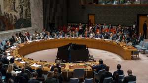 epa12532888 UN Security Council members sit at a round table in the Security Council Chamber at United Nations Headquarters in New York, New York, USA, 17 November 2025 (issued 18 November 2025). The Security Council passed the US-backed resolution, which establishes an international force to restore order in Gaza, protect civilians, and open the way for large-scale aid and rebuilding. The measure received 13 votes in favor and none against, while Russia and China abstained amid concerns that Russia might veto the text, according to the UN.  EPA/OLGA FEDOROVA
