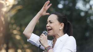 epa12815839 Venezuelan opposition leader Maria Corina Machado speaks during a rally in Santiago, Chile, 12 March 2026. During her visit to Chile, the opposition figure met with several regional leaders and with Spain King Felipe VI, whom she thanked for his words of support for the Venezuelan people.  EPA/Elvis González