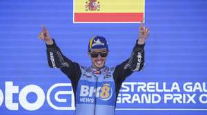 epa12915072 First placed Gresini Racing MotoGP rider Alex Marquez of Spain poses on the podium after the MotoGP race of the Motorcycling Grand Prix of Spain at Angel Nieto circuit in Jerez de la Frontera, Spain, 26 April 2026.  EPA/Roman Rios