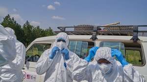 epa13052885 Staff members work in an Ebola treatment center run by the NGO Alliance for Medical Action (ALIMA) in Rwampara, Ituri, Democratic Republic of Congo, 20 June 2026. On 19 June, the World Health Organization (WHO) said the Ebola outbreak in the eastern Democratic Republic of Congo was 'evolving so fast.'  EPA/DIEUDONNE DIROLE