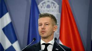 epa13066086 Hungarian Prime Minister Peter Magyar attends a joint press conference at the Ministry of Finance in Budapest, Hungary, 26 June 2026. The Eurogroup president is meeting with Hungarian leadership to discuss macroeconomic developments and Eurogroup priorities.  EPA/ROBERT HEGEDUS HUNGARY OUT