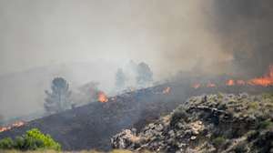 epa13102249 Flames from a wildfire burn through the vegetation in Los Gallardos, province of Almeria, southwestern Spain, 10 July 2026. At least 12 people have died and 19 others are missing in a forest fire that broke out in evening of 09 July near Almeria in Andalusia, according to  EPA/CARLOS BARBA