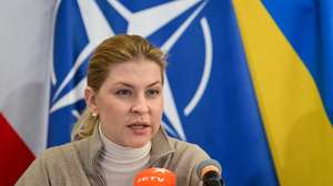 epa11903021 Ukraine's Deputy Prime Minister for European and Euro-Atlantic Integration Olha Stefanishyna speaks at the opening of the NATO-Ukraine Joint Analysis, Training and Education Center (JATEC) in Bydgoszcz, Poland, 17 February 2025. The center is a joint initiative of NATO and Ukraine to support the Armed Forces of Ukraine and exchange experience between Ukraine and the North Atlantic Alliance.  EPA/TYTUS ZMIJEWSKI POLAND OUT