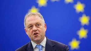epa13286546 Irish Minister of State Thomas Byrne speaks on 'An ambitious Multiannual Financial Framework 2028 - 2034 for a strong and resilient Europe' during a plenary session at the European Parliament in Strasbourg, France, 07 October 2026.  EPA/OLIVIER MATTHYS