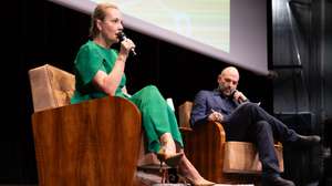 epa13237051 Russian human rights activist Yulia Navalnaya (L), widow of the late opposition leader Alexei Navalny, and Italian investigative journalist and author Roberto Saviano (R) attend a dialogue session during the Lugano International Festival Endorfine, in Lugano, Switzerland, 13 September 2026.  EPA/MIRKO AQUILINO