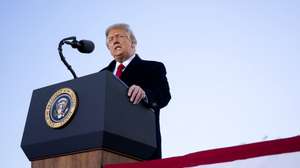 epa08951917 US President Donald Trump speaks during a farewell ceremony at Joint Base Andrews, Maryland, USA, 20 January 2021. US President Donald J. Trump is not attending the Inaugration ceremony of President-elect Joe Biden. Biden won the 03 November 2020 election to become the 46th President of the United States of America.  EPA/Stefani Reynolds / POOL