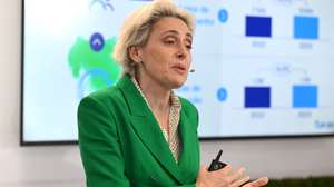 Cláudia Azevedo, CEO da Sonae, durante a apresentação de resultados do grupo que lidera, Maia, 13 de março de 2024. FERNANDO VELUDO/LUSA