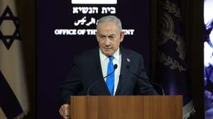 epa13107013 Israel's Prime minister Benjamin Netanyahu speaks during a ceremony marking the 50th anniversary of Operation Entebbe at the President's Residence in Jerusalem, 12 July 2026. Operation Entebbe took place in July 1976, when Israel sent a special forces unit to rescue 106 Israeli passengers who had been hijacked by German and Palestinian militants and held at Entebbe Airport in Uganda. The hostages were freed during an Israeli special forces raid. The commander of the operation, Yoni (Yonatan Netanyahu), the brother of Prime Minister Benjamin Netanyahu, was killed during the rescue mission.  EPA/ABIR SULTAN