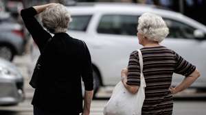 epa10943629 Elderly women walk in a street in Sao Paulo, Brazil, 27 October 2023. The number of Brazilians over the age of 65 increased by 57.4% in the last twelve years, from 14.08 million in 2010 up to 22.17 million in 2022. The data, released on 27 October, is part of the 2022 census and shows that Brazil's increasingly female population suffered a record pace of aging in the last decade.  EPA/ISAAC FONTANA