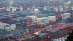 epa11867198 A view of stacks of shipping containers at a port in Busan, about 320 kilometers southeast of Seoul, South Korea, 01 February 2025.  EPA/YONHAP SOUTH KOREA OUT