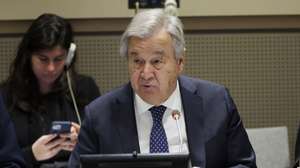 epa11116213 Secretary-General of the United Nations Antonio Guterres (R) speaks during the Committee on the Exercise of the Inalienable Rights of the Palestinian People meeting, at the United Nations Headquarters in New York, New York, USA, 31 January 2024. &#039;I am extremely concerned by the inhumane conditions faced by Gaza&#039;s 2.2 million people, as they struggle to survive without any of the basics&#039;, Secretary-General Guterres said at the meeting, as he calls for a rapid, safe, unhindered, expanded and sustained humanitarian access throughout Gaza. More than 26,700 Palestinians and at least 1,330 Israelis have been killed, according to the Palestinian Health Ministry and the Israel Defense Forces (IDF), since Hamas militants launched an attack against Israel from the Gaza Strip on 07 October 2023, and the Israeli operations in Gaza and the West Bank which followed it.  EPA/SARAH YENESEL