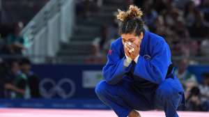A judoca portuguesa Patrícia Sampaio conquista a medalha de bronze ao vencer o combate com a japonesa  Rika Takayama durante os Jogos Olímpicos de Paris, em Paris, França, 1 de agosto de 2024. HUGO DELGADO/LUSA