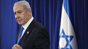 epa11476530 Israeli Prime Minister Benjamin Netanyahu gestures during a press conference amid the ongoing conflict in Gaza between Israel and Hamas, in Tel Aviv, Israel, 13 July 2024.  EPA/NIR ELIAS / POOL