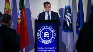 Luis Neves, Portuguese Minister for Home Affairs, delivers a speech at the presentation of the Frontex contingent in Portugal, Lisbon, Portugal, 24 June 2026. RODRIGO ANTUNES/LUSA