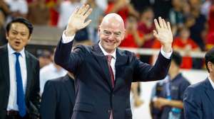 epa13193070 FIFA President Gianni Infantino attends the award ceremony after the final match of The 2026 ASEAN Cup between Vietnam and Thailand, at My Dinh stadium in Hanoi, Vietnam, 26 August 2026.  EPA/LUONG THAI LINH